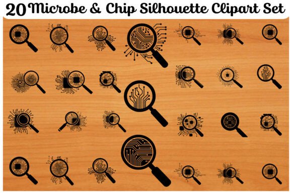 20 Microbe Chip Silhouette Clipart Set for Crafts and Design