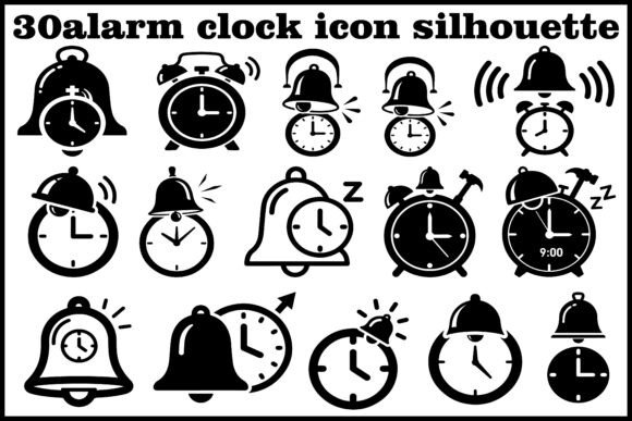 30 Alarm Clock Icon Silhouette Bundle for Graphics and Illustrations