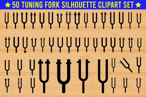 50 Tuning Fork Silhouette Clipart Set for Crafts and Graphics