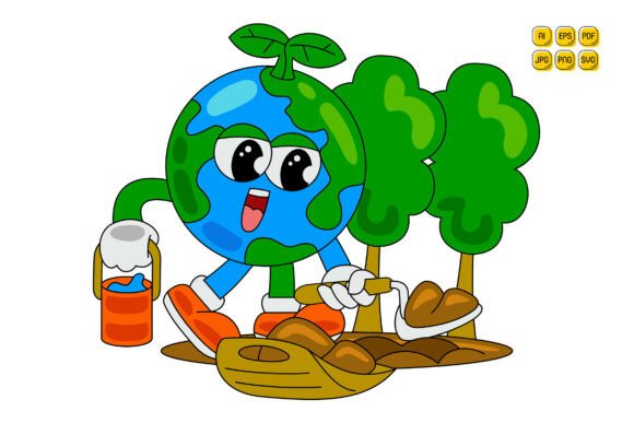Cartoon Earth Character Vector Art 02 for Web and Editorial Design