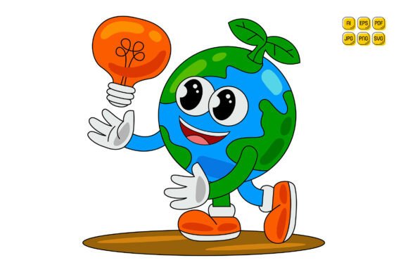 Cartoon Earth Character Vector Art 12 for Graphics and Illustrations