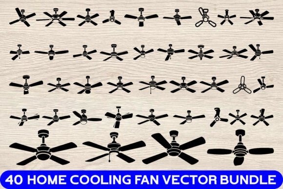 Ceiling Fan Black Silhouette Bundle for Crafts and Graphics