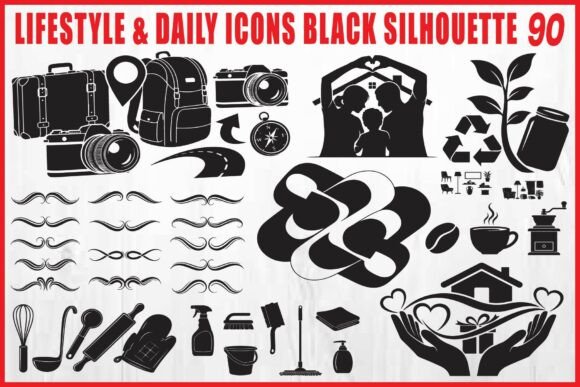 Lifestyle Daily Black Icons - Modern Graphics for Creative Crafts