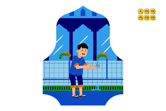 Man Ablution at Mosque Illustration for Branding and Graphics