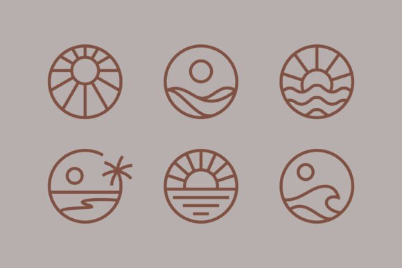Minimalist Sun and Beach Line Art Logo for Web and Print