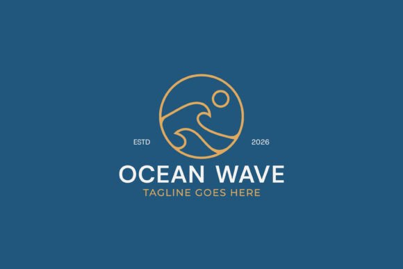 Ocean Wave Logo Design Template with Sun - Graphics for Logo Templates