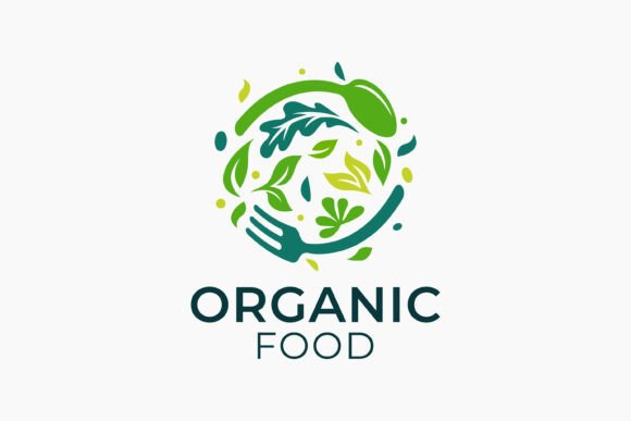 Organic Food Logo Green Leaves Graphics for Handmade Creations