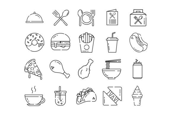 Set Icons Fast Food in Outline Style for Modern Branding