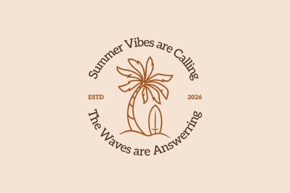 Summer Vibes Palm Tree Surfboard Logo Graphics